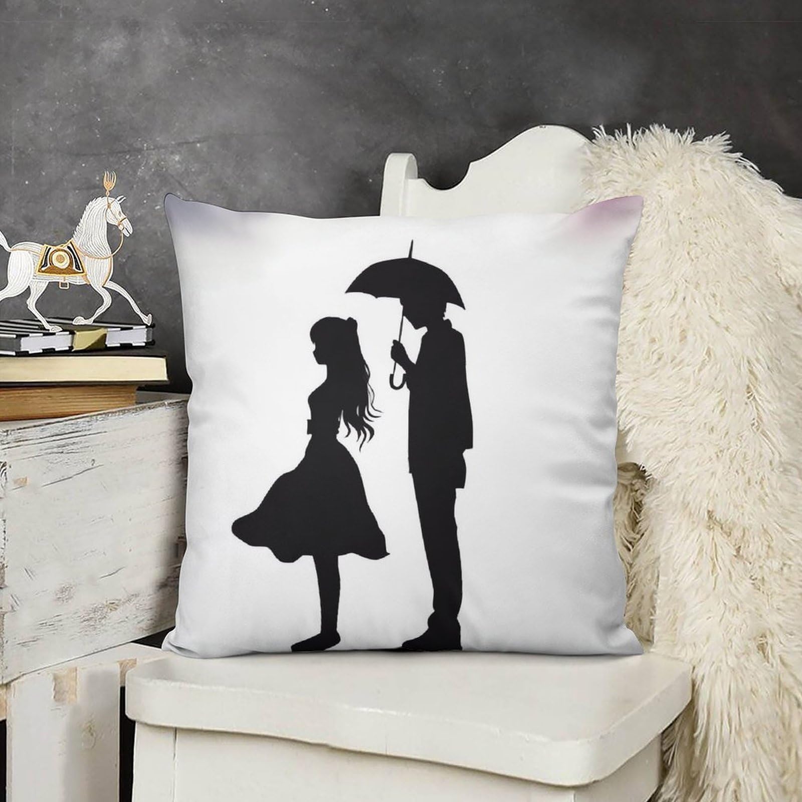 Anime Lovers Silhouette Throw Pillow Covers 16 "x16 Pack of 2 Cushion Covers Soft Pillowcase Farmhouse Decorative Pillow Cushion Cases for Couch, Sofa, Bed - Hidden Zipper, Short Plush