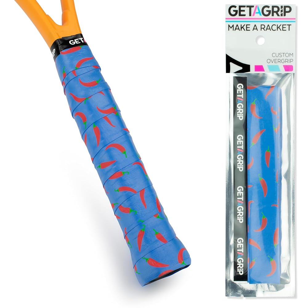 Get A Grip - Custom Tennis Racket Grip Tape - Anti-Slip/Quick-Drying Tennis Overgrips - Precut Badminton Racket Grip with Finishing Tape (Heatwave, 1 Grip)