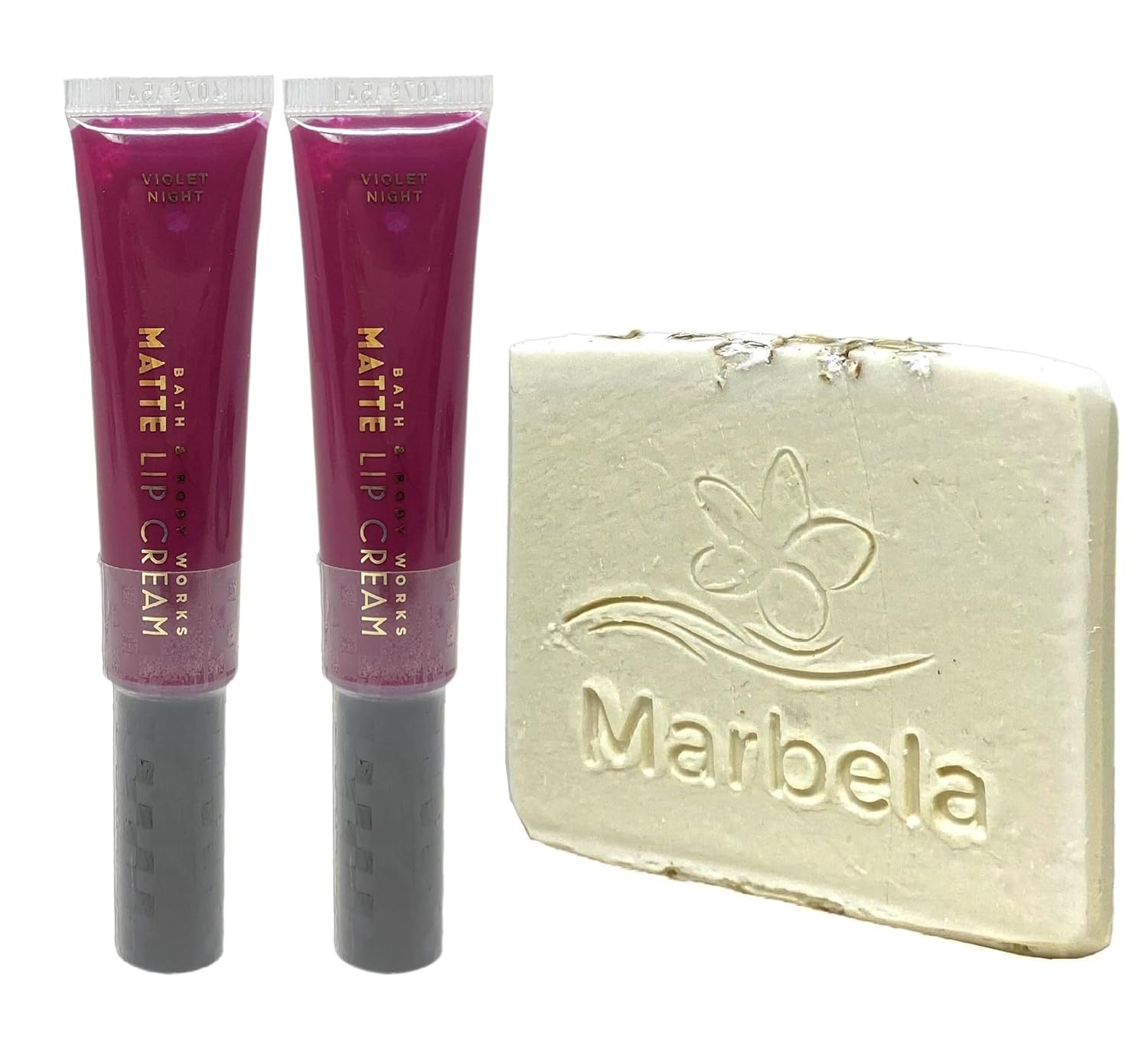 Bath & Body Works 2 Matte Lip Creams Violet Night with a Natural Oats Sample Soap