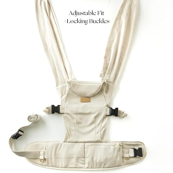 Tushbaby Pearl Wrap Baby Carrier for Newborns 820 lbs, Hands-Free Ergonomic Infant Carrier with Storage, Bottle & Wipe Holder, Adjustable Soft Fabric, Cream