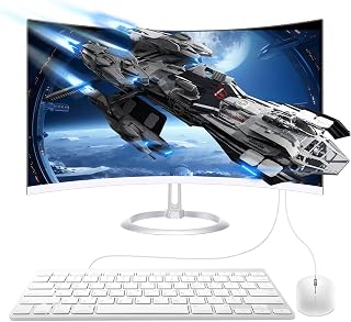 All-in-One Desktop Computer PC, I3-8100T 16GB RAM 512GB SSD | 24” FHD Curved Display Monitor, WiFi Bluetooth Keyboard & Mouse for Home Business Office Gaming