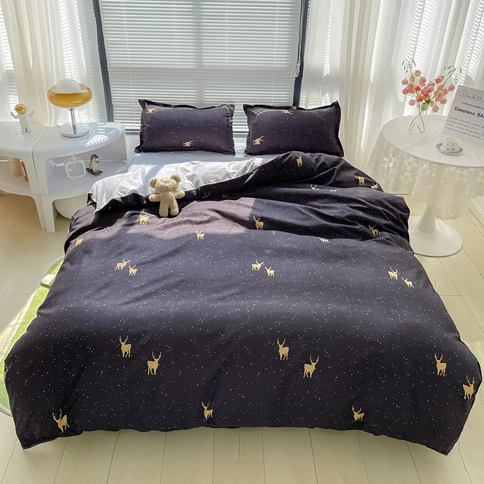 GIYIHKIO King size Bedsheet 4pcs One Simple and Stylish Set High Cotton Quality Bedding Set Duvet Cover(black）