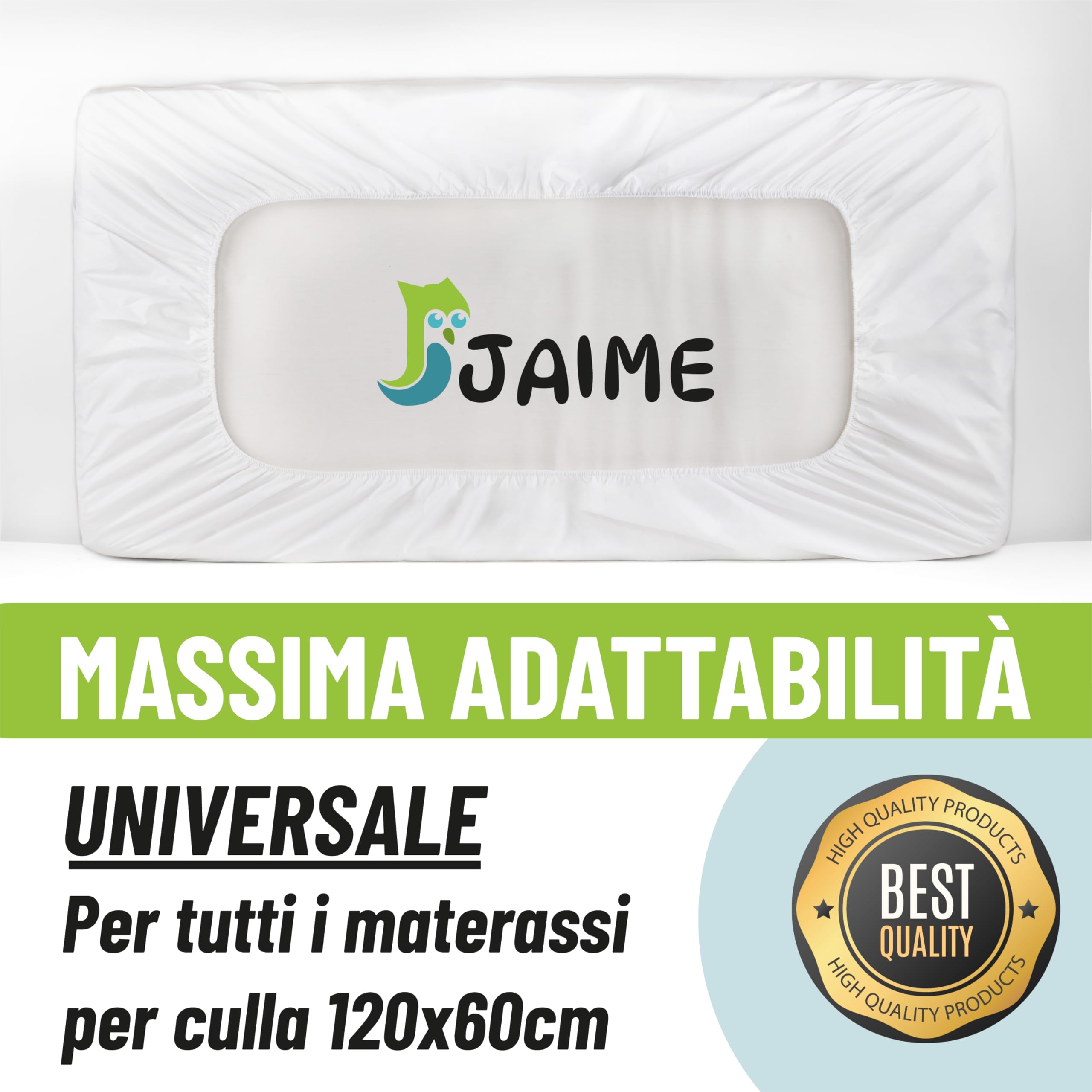 JAIME Coprimaterasso Lettino 60x120 cm, Copri Materasso Culla Neonato In Cotone Con Protezione Impermeabile