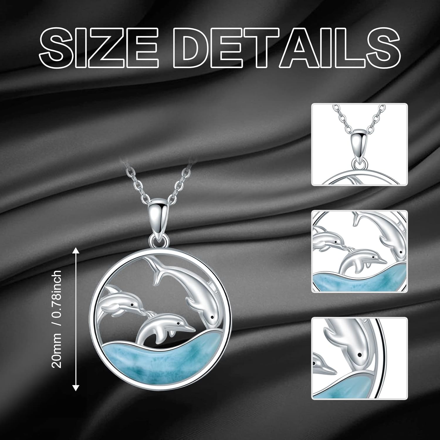 Natural Larimar Turtle Dolphin Necklace Sterling Silver Pendant Ocean Jewelry Birthday Gifts for Women - Image 7