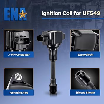 ENA UF549 Ignition Coil Pack and 9029 Double Iridium Spark Plug Compatible with Nissan Altima Versa Sentra Rogue Select Cube Pathfinder 2007 2008 2009 2010 2011 2012 2013 2.5 1.8 1.6 2.0 L4 Set of 4