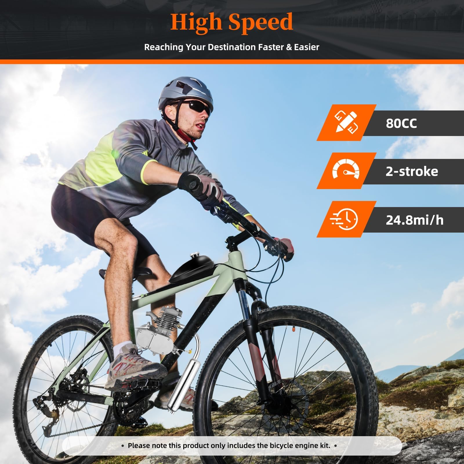 Kit de Motor de Bicicleta, Motor de 2 Tiempos de 80 cc, Motor para Bicicleta 44 Dientes, Bici Kit Motor Capacidad de Carga de 180 kg, 2 Hub, Bici Motorizada con Carburador, Refrigeración por Aire