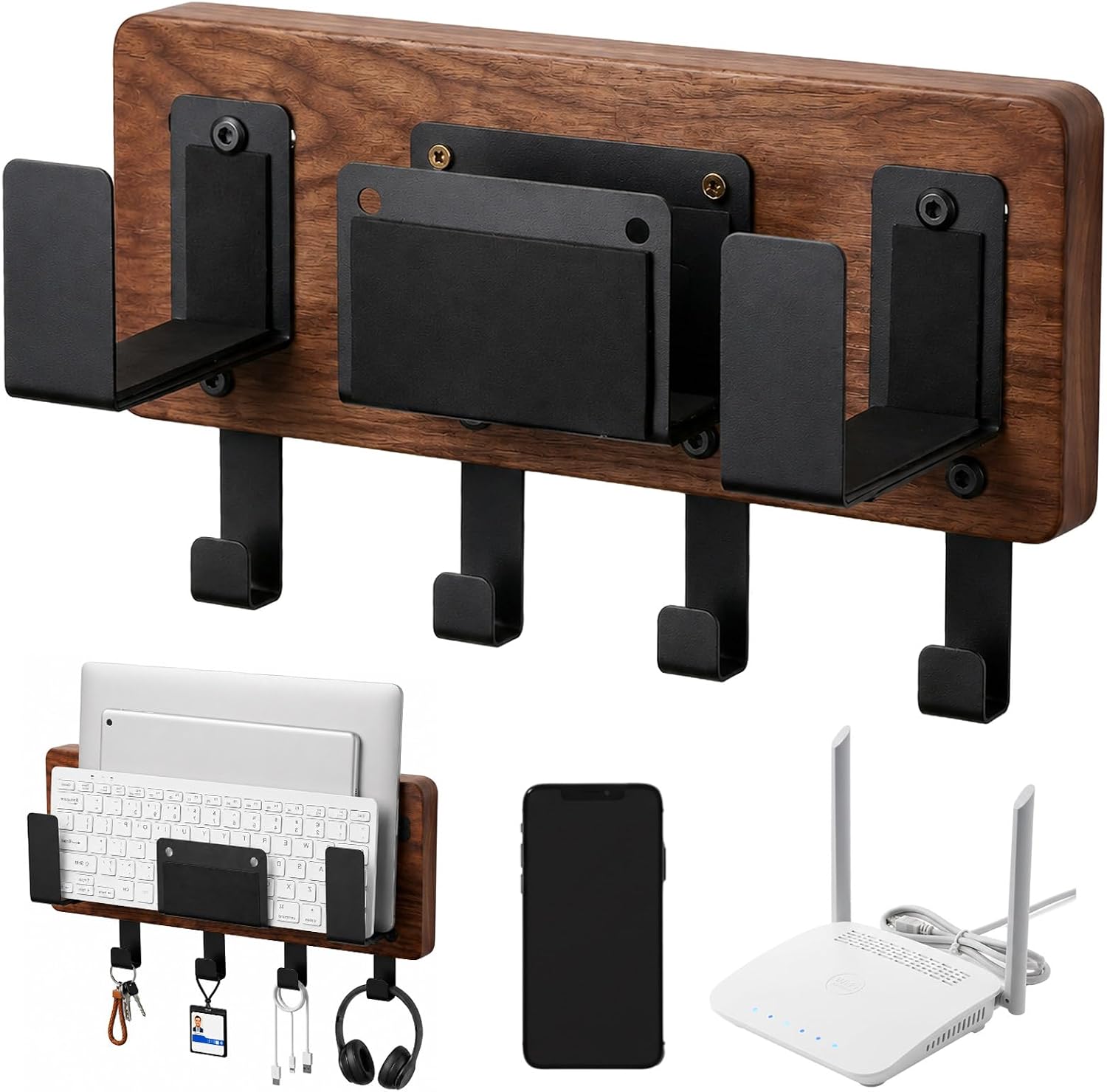 Relaxweex 11.42 x 3.94 x 0.59 in Adjustable Laptop Wall Mount with Hooks