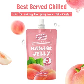 VOLO VERO Konjac Jelly Squeeze Pouch Healthy Snacks, Low Calories, Drinkable, 20 Packs, Gluten Free, 0 Sugar, Keto, Low Carb Vitamin C Peach and Green Grape Fruit Sweet Flavor, Holiday Gifts