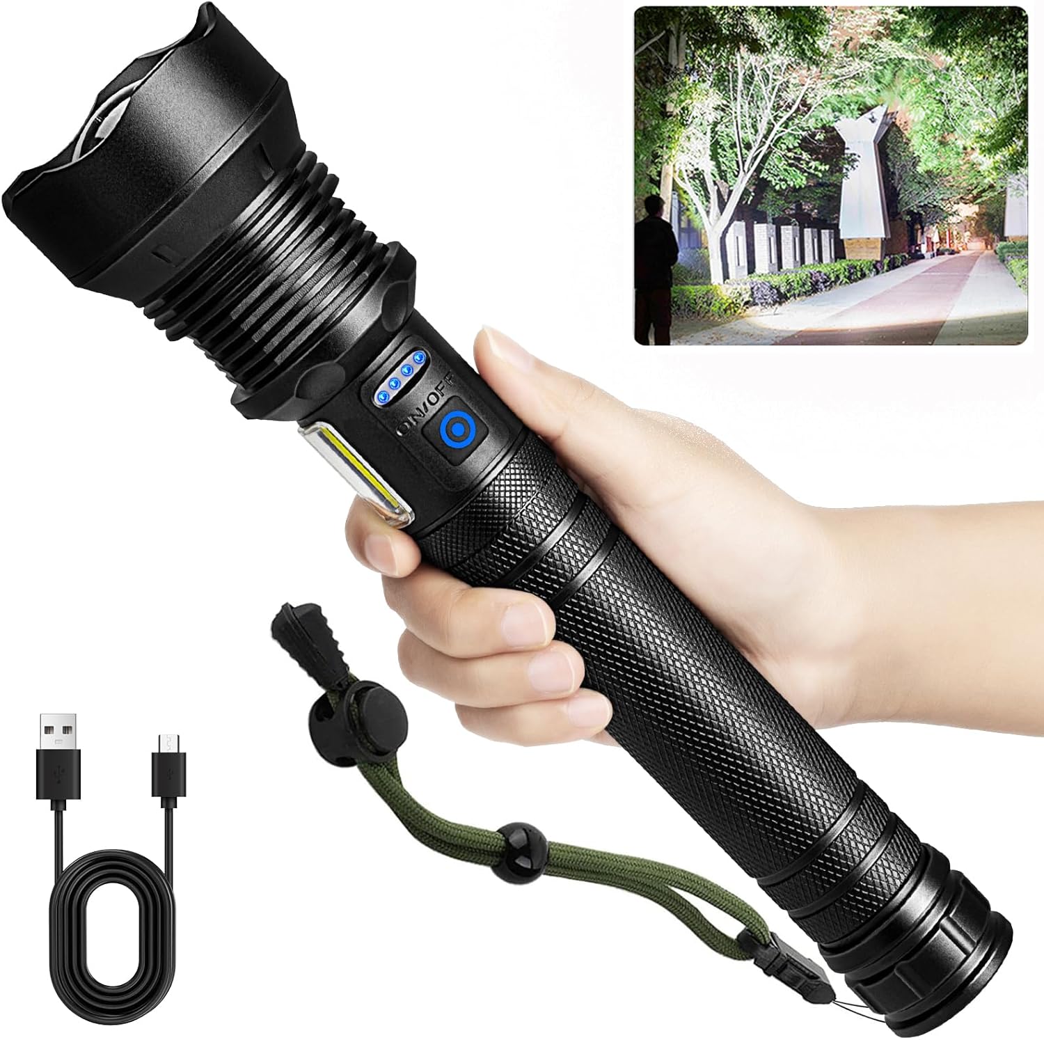 Cinlinso Linternas LED recargables linterna superbrillante de 10000 lúmenes altos 7 modos de luz zoomable IPX6 impermeable potentes linternas de