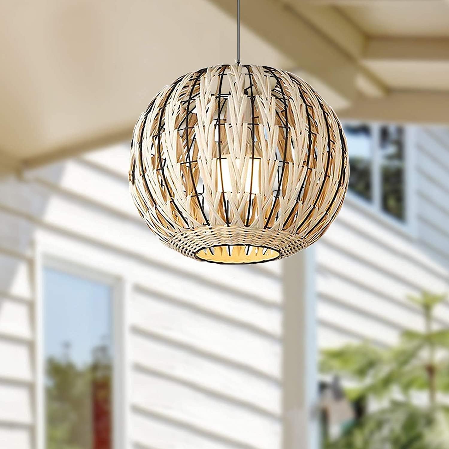 Modern Chandelier LED Pendant Light Fixtures, Indoor Outdoot Light Fixture, Hanging Light Rattan Wicker Lamp Shade Hand-Made Light,4000K Warm Light LED Bulb Included