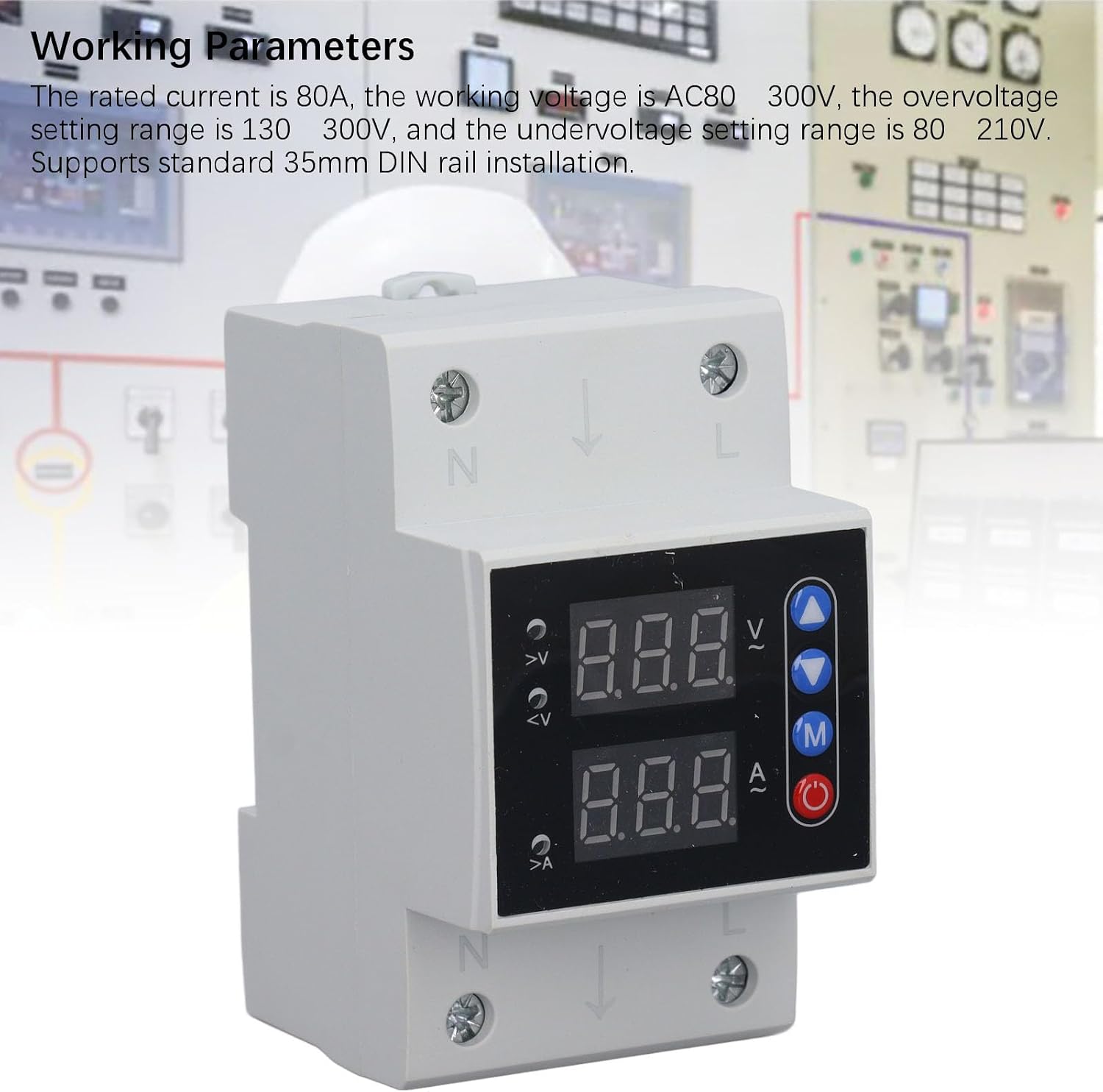 Adjustable Voltage Protector AC80‑300V 80A Overcurrent Protector Intelligent Over and Under Voltage Protective Device for Home