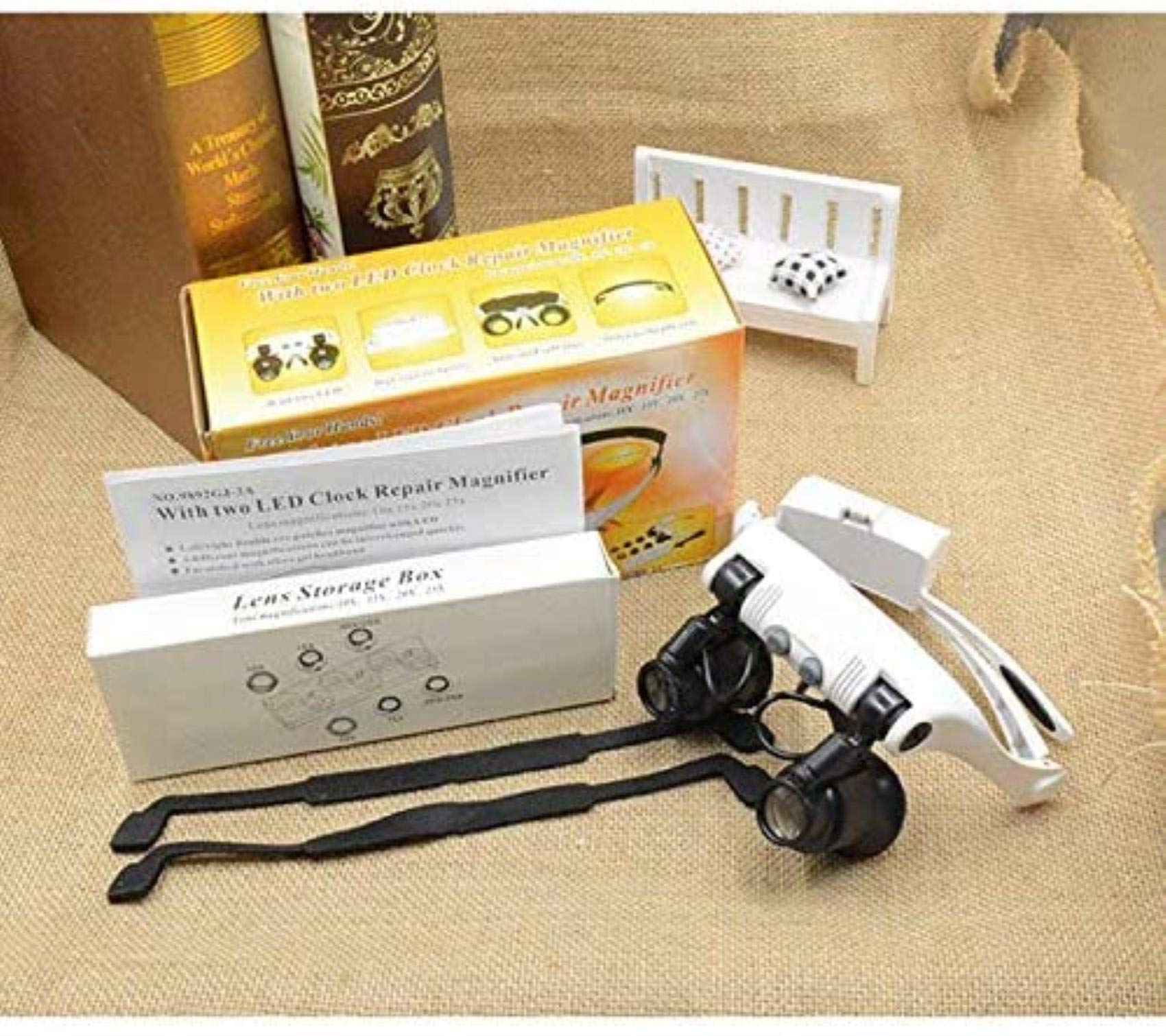 Lupa De Diadema Manos Libres con Luz Led, Lupa De Cabeza Iluminada, Lupa para Reparación De Relojes con Luz, Aumento De 10X A 25X, Plástico Abs, Lente De Resina Óptica.
