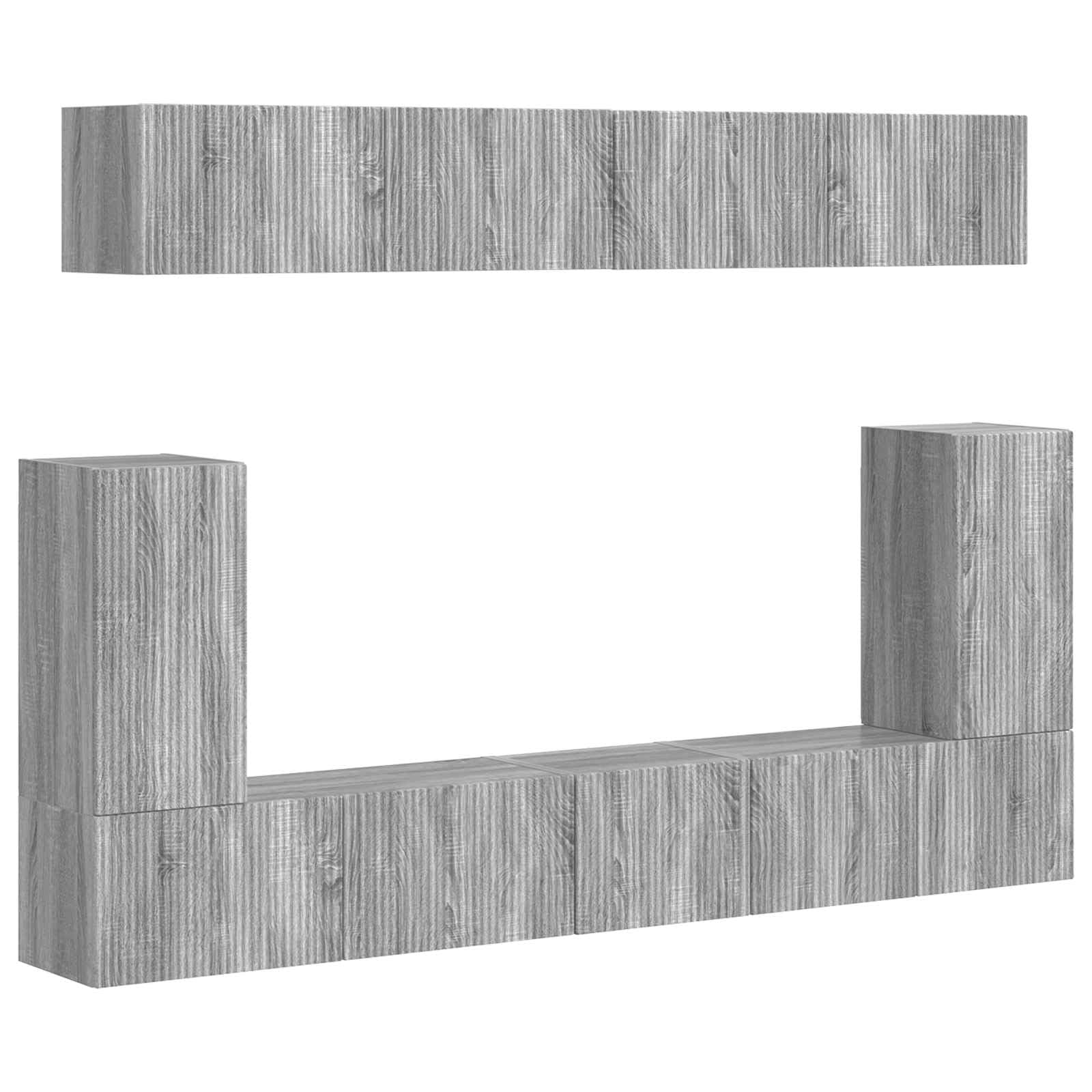 TV-Schrankset Wandmontiert, 5-teilig, Graues Sonoma Holzwerkstoff, Modernes Media-Center für Wohnzimmer, Langlebiges Design