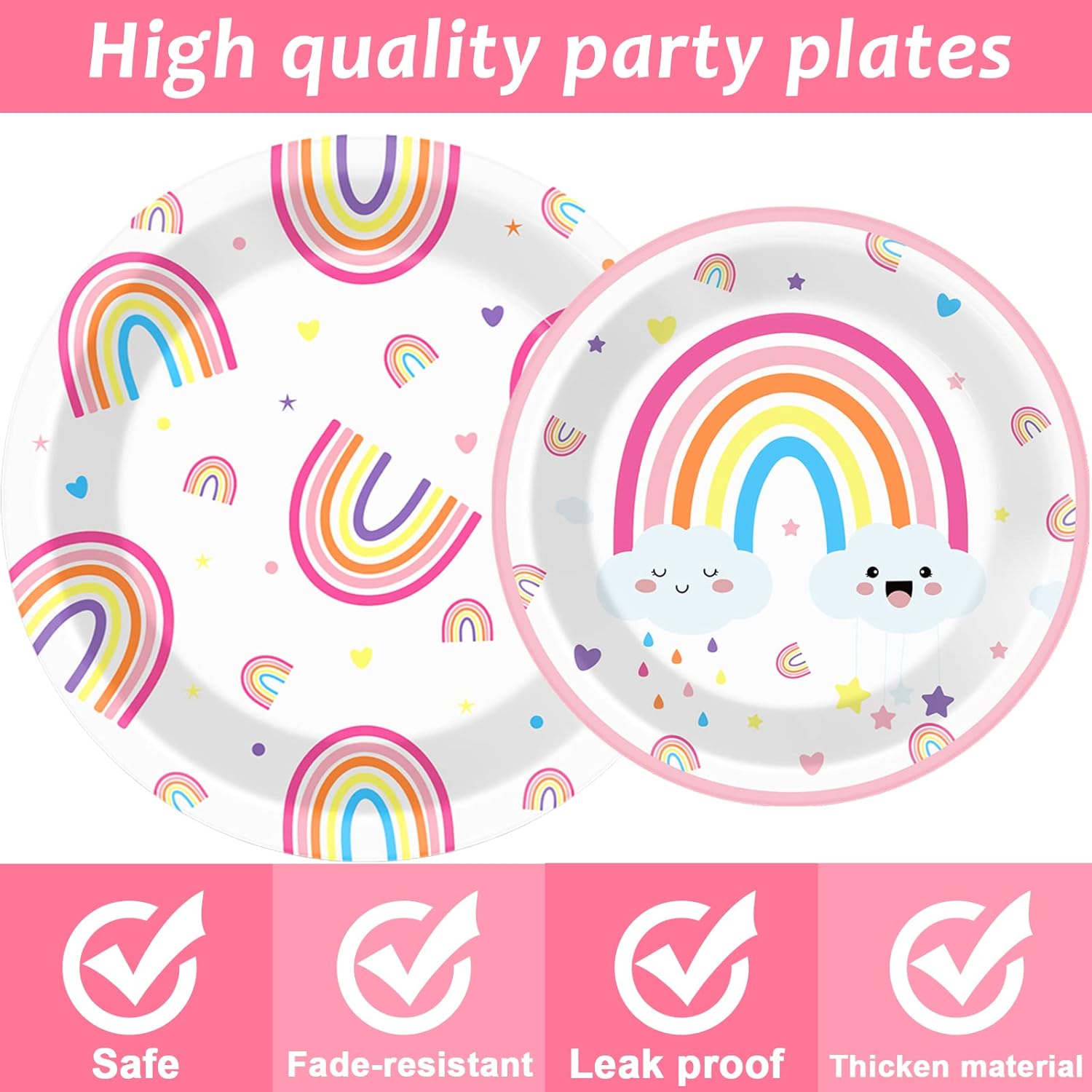 96 PCS Rainbow Party Plates Napkins Rainbow Themed Party Tableware Rainbow Dessert Disposable Paper Plates Napkins Birthday Baby Shower Party Decorations Supplies Favors for 24 Guests - Image 3