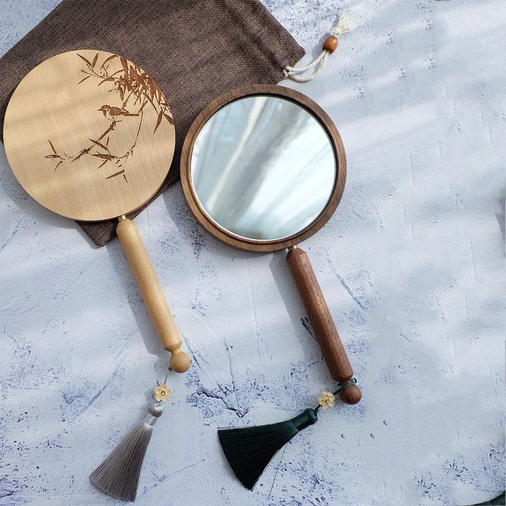 Specchio da Trucco Manico in legno massello Specchio cosmetico portatile portatile tenuto a mano salone di bellezza a mano con manico specchio in legno ad alta definizione Specchio Cosmetico ( Color :