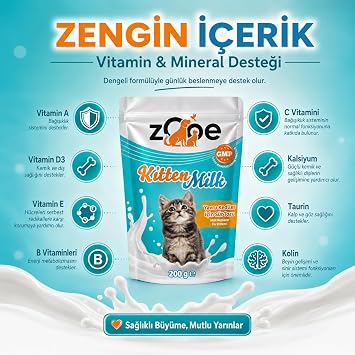 Zooe Kitten Milk Yavru Kedi Süt Tozu 5x200 g Avantajlı Set - Kitten Milk Kedi Sütü - Anne Sütü Takviyesi - Taurin Vitamin Mineral İçeren Yavru Kedi Maması