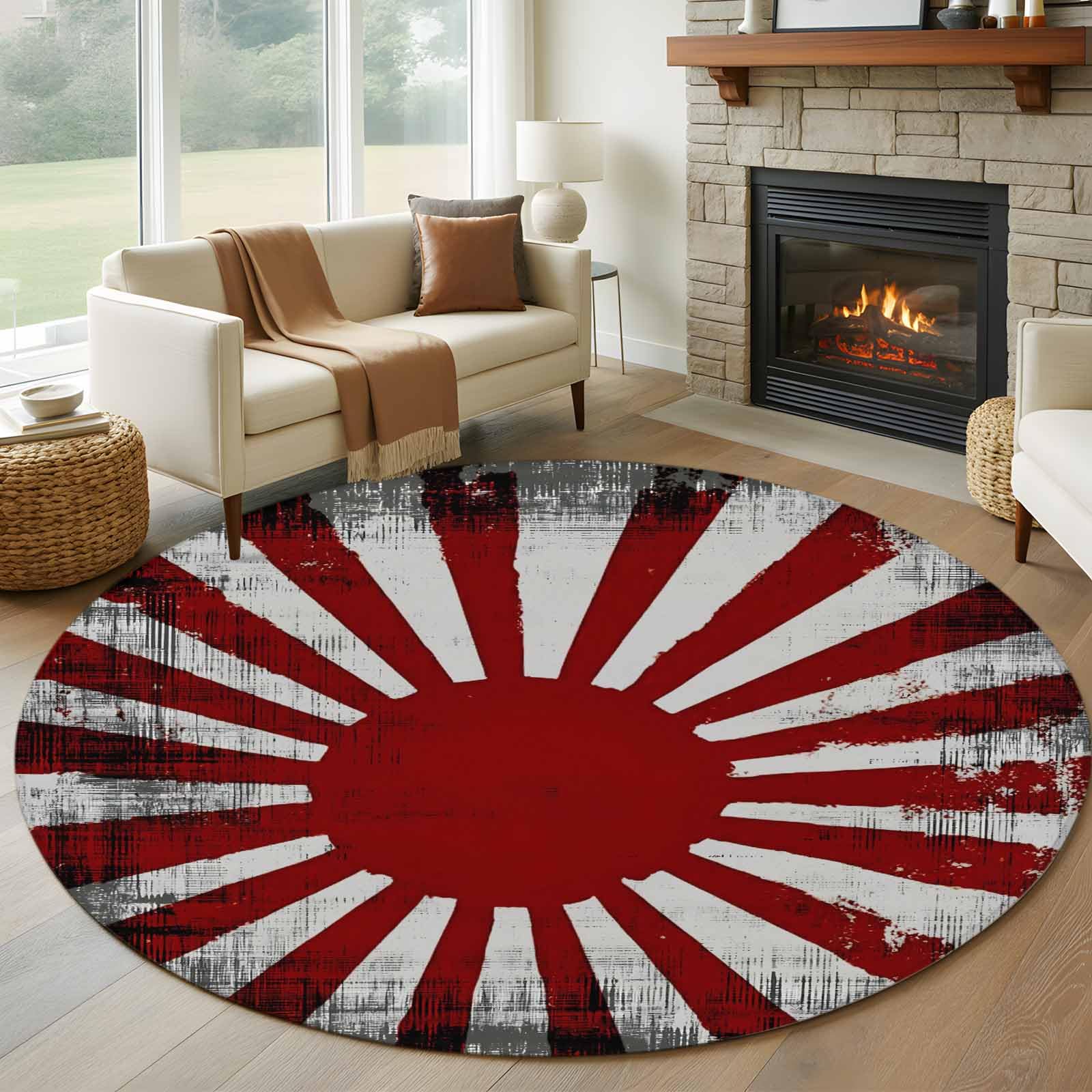 Amazon.com: Japanese Flag Round Rug 7ft Washable Circle Rugs Non