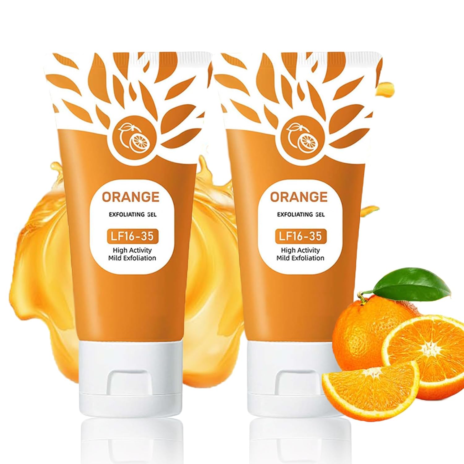Orange Enzymes Exfoliating Gel for Face and Body, Deep Pore Cleansing & Tightening, Improve Blackhead, Moisturizing Scrub to Smooth Skin, Gentle for All Skin Types (2pc, 50ml)