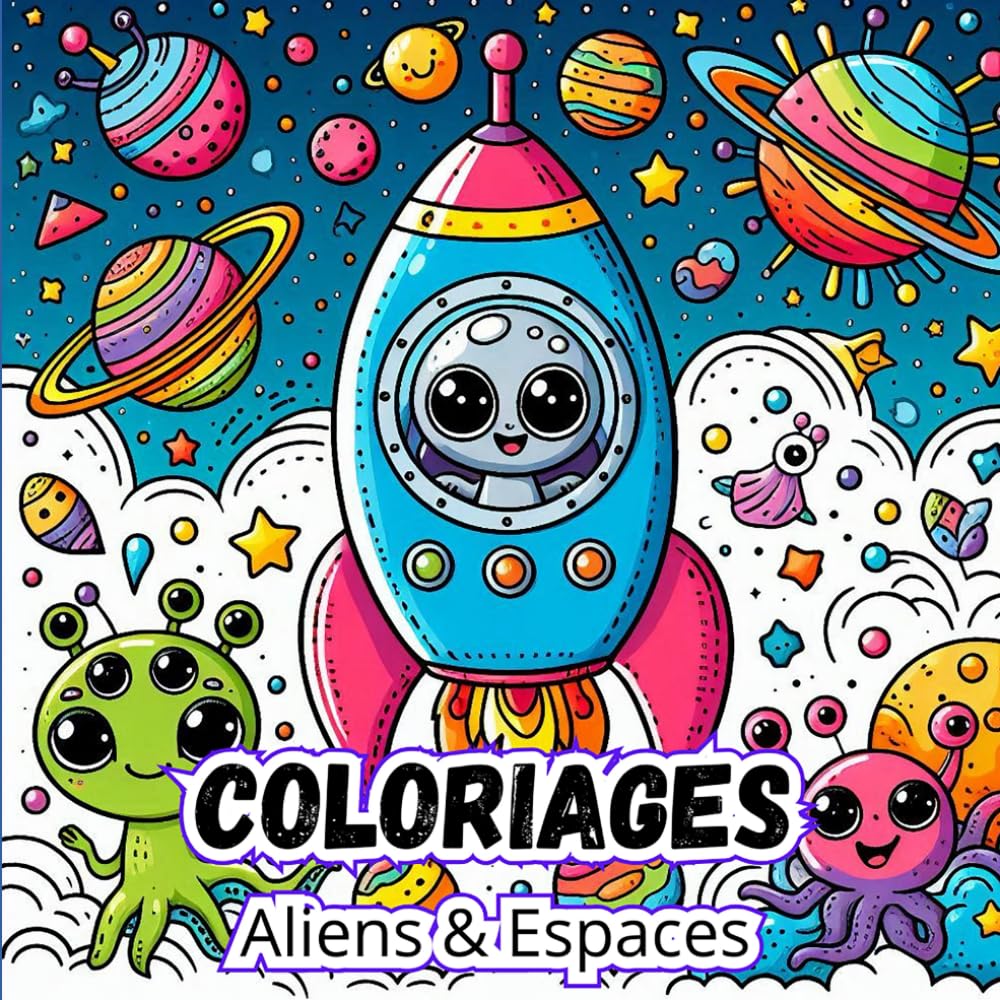 Coloriages Aliens & Espaces: Fusées, Aliens & Planètes | Livre de coloriages enfant 4-8 ans | Dessins faciles, univers galactique, activité créative, astronautes et aventure cosmique