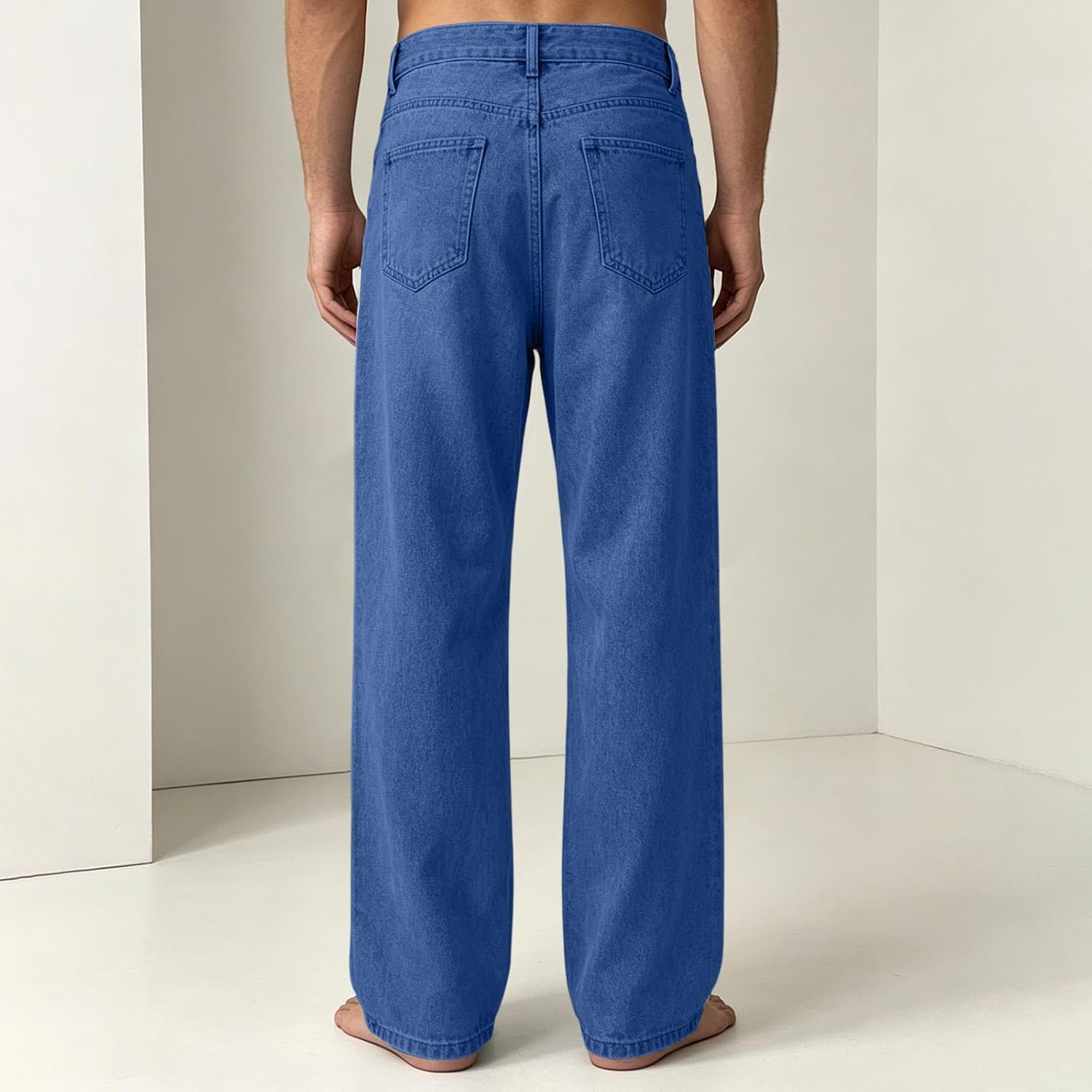Straight Leg Jeans for Men Loose Fit Solid Color Button Fly Denim Pants Trendy Street Trousers with Pockets 2026