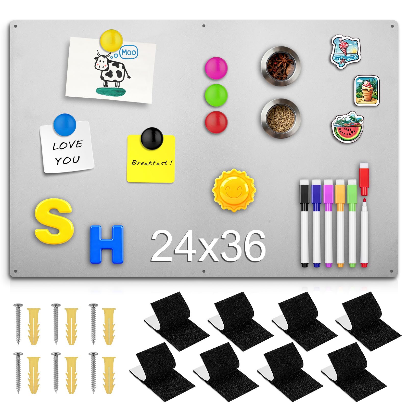 Photo 1 of 24" x 36" Magnetic Board, Silver Magnet Bulletin Board to Display Magnetic Letters, Metal Board for Wall, Refrigerator Photo