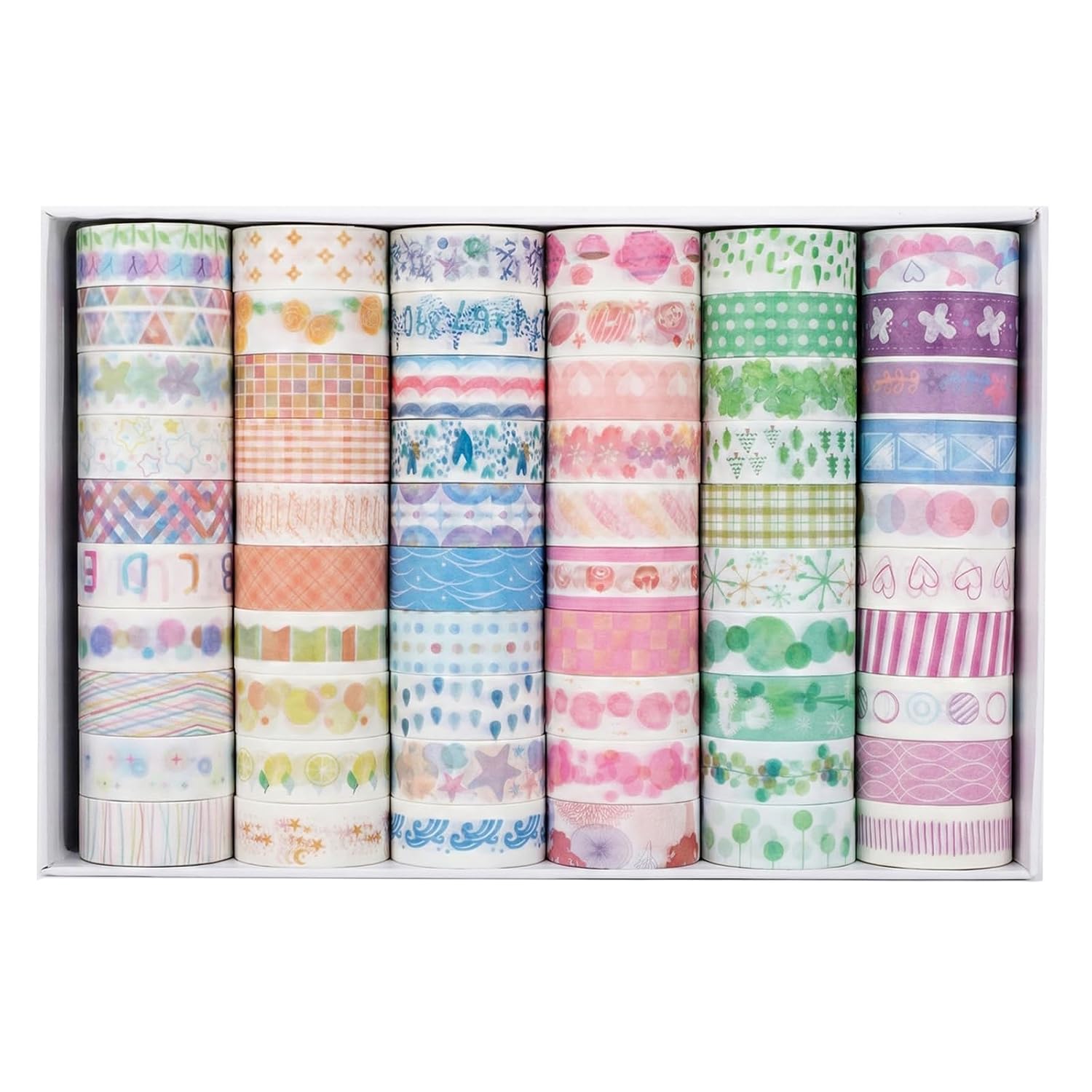 60 Rolls Decorative Washi Tape Set, 15mm Width, Mini Cute Adhesive Tapes Plaids, Grids, Dots Patterns Decorative Masking Tape Sets, Colorful Craft Tape for Scrapbooking DIY Gift Wrapping