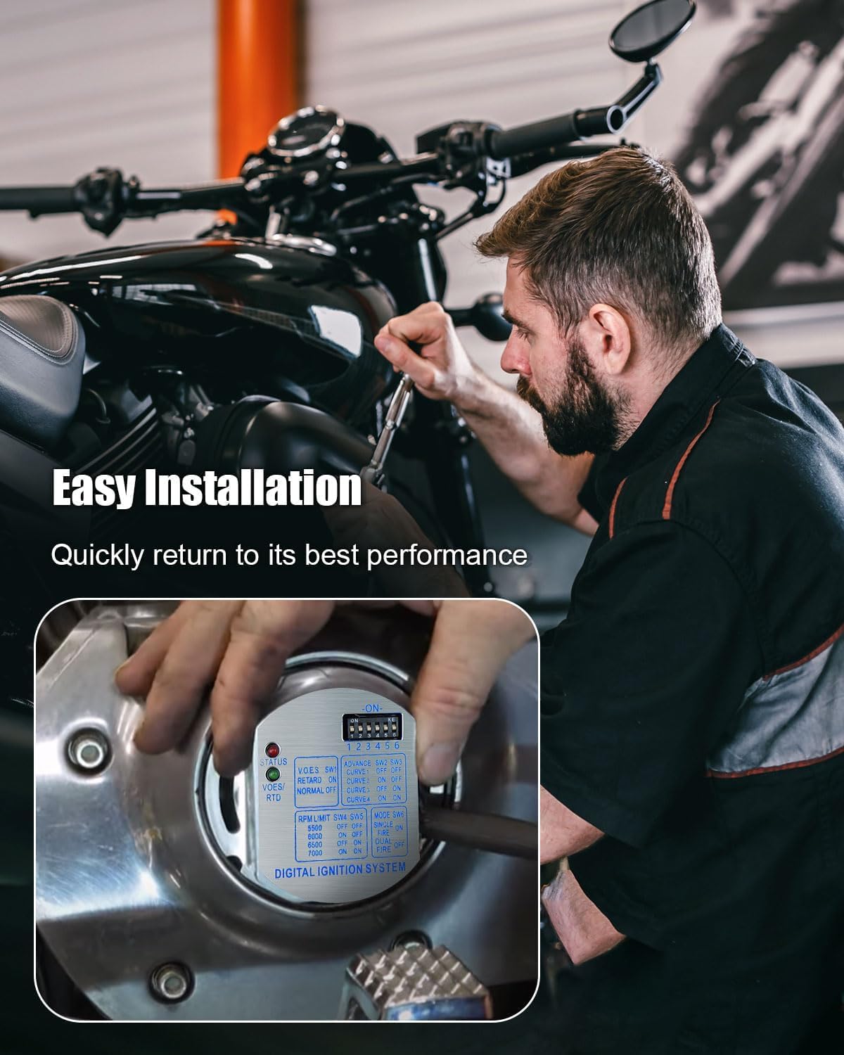 Single Fire Electronic Ignition Programmable Fit for Harley Davidson Carbed Big Twin Models 1970-1999 Sportster Models 1971-2003 Replace 53-644 53644