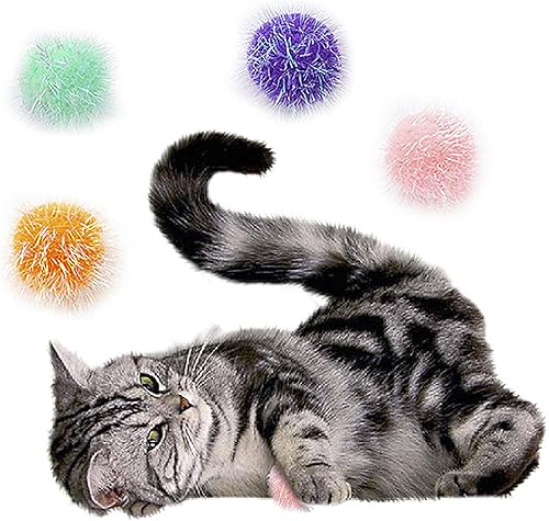 Miniatura 4 de Pelotas peludas brillantes para gatos, de 2 pulgadas, juguete interactivo para gatos, colores surtidos, paquete de 12