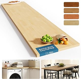 Solid Wood Butcher Block Countertop - 6ft Unfinished Birch Slab Counter Top Wooden Table Desk Top for DIY Kitchen Island, Workbench, Washer Dryer, Coffee Bar Table, 72"x25"x1.5"