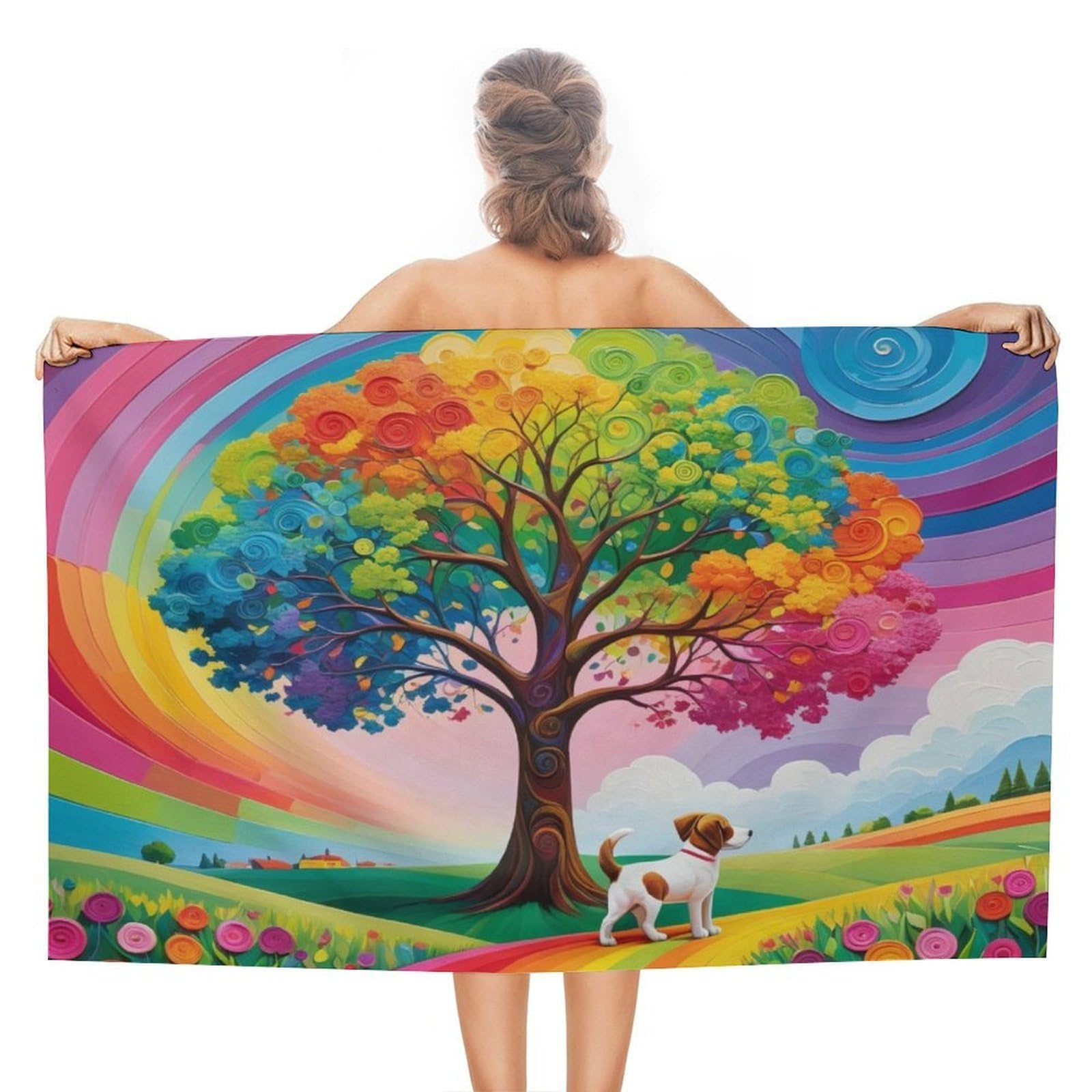 Serviette de plage Rainbow Tree microfibre compacte 130x80 cm