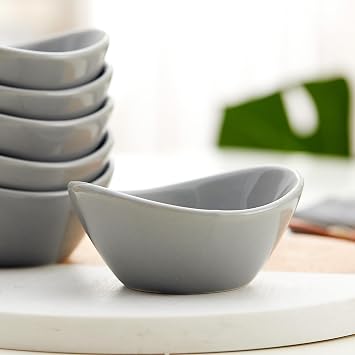 Ceramic Charcuterie Accessories Set of 6,1.5 Oz Individual Salsa Cups Dip Pinch Bowl,Soy Sauce Dishes,Small Dessert Plates for Charcuterie Sushi,Caviar Sauce,Ice Cream and Party Supplies(Grey)