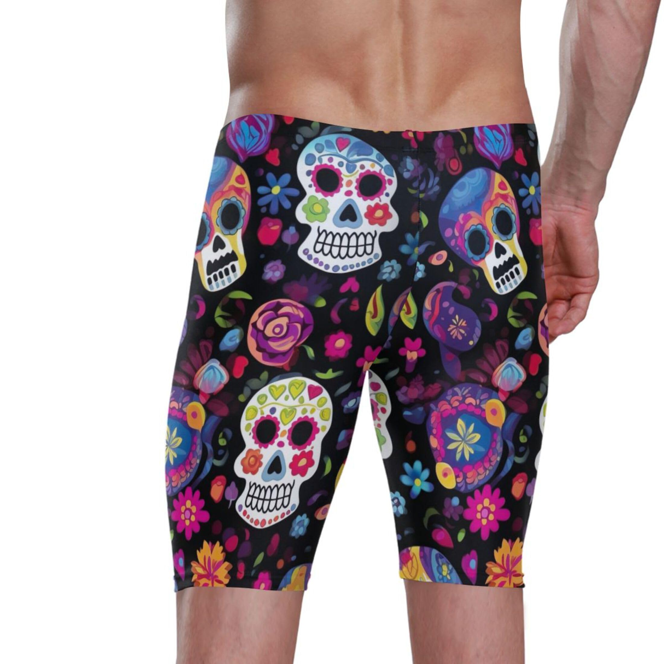 UMIRIKO Sugar Skull Skeleton Gothic Flowers Swim Jammers Swimsuit for Men XXL B0400577