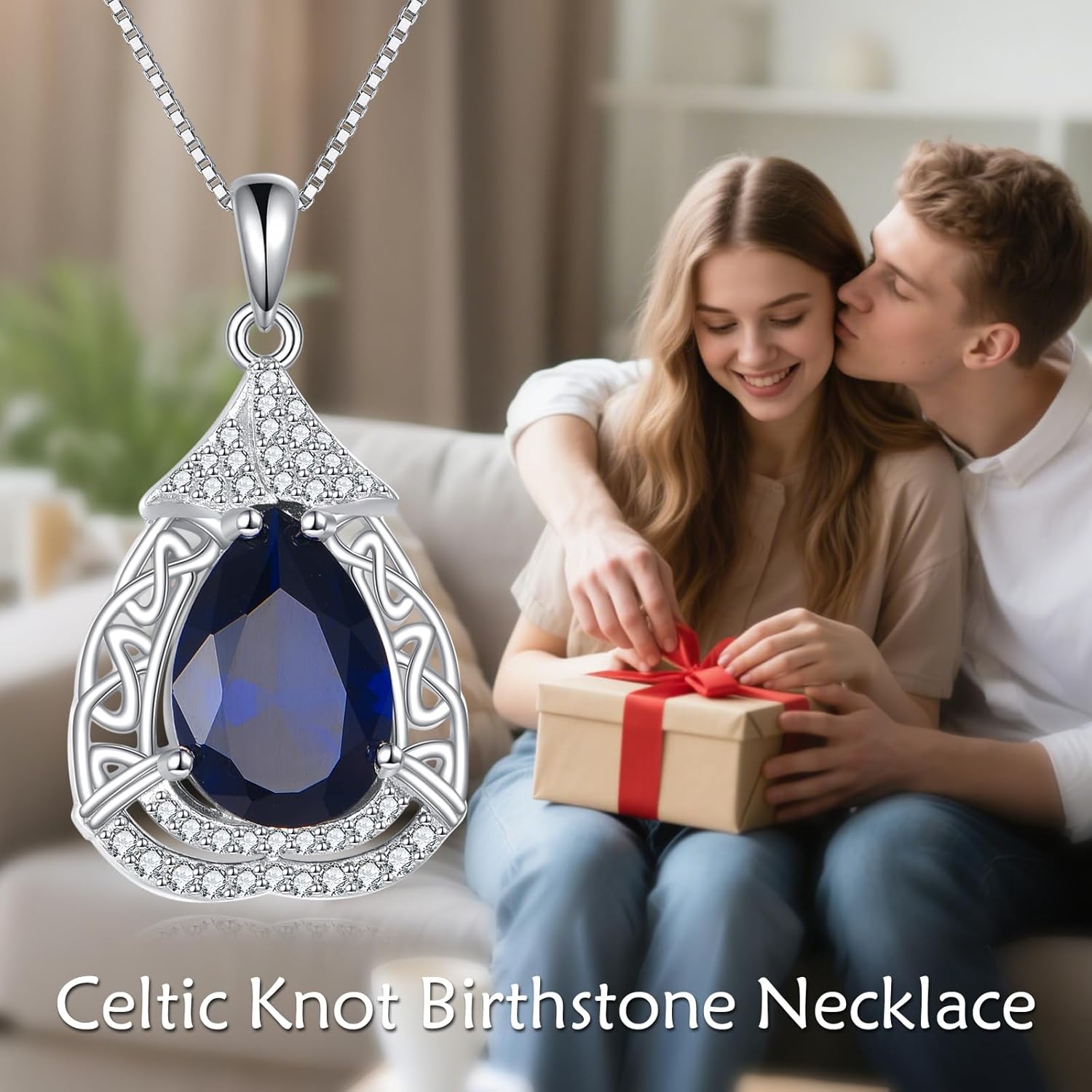 YAFEINI Blue Topaz Necklace Sterling Silver Teardrop Filigree Pendant Necklace September Birthstone Jewelry Gifts for Women - Image 5