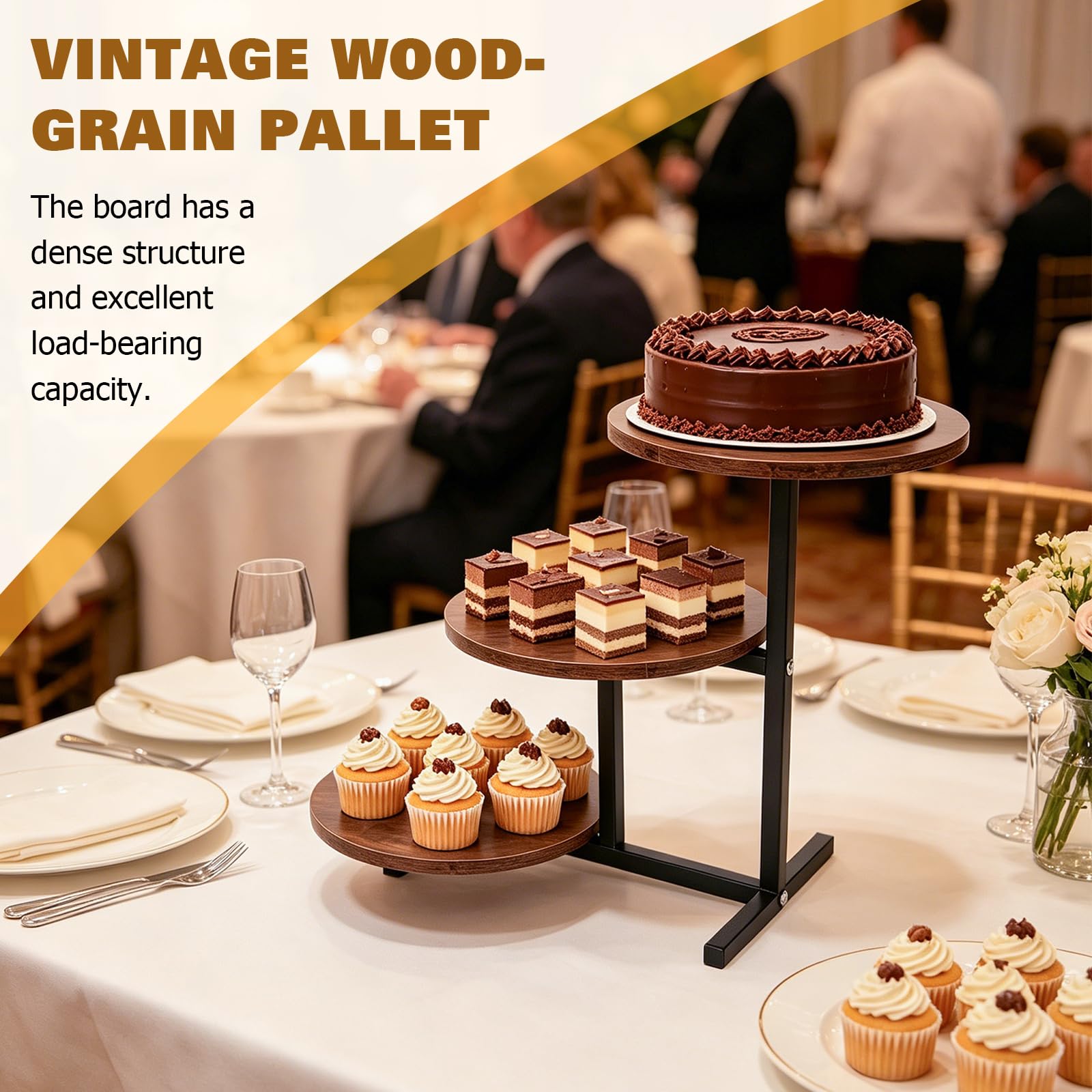 TWSOUL Alzata in legno a 3 ripiani, 3 pezzi, diametro 25 cm, per 50 cupcake, come torte, frutta, biscotti, caramelle, per matrimoni, compleanni, tè pomeridiano, feste