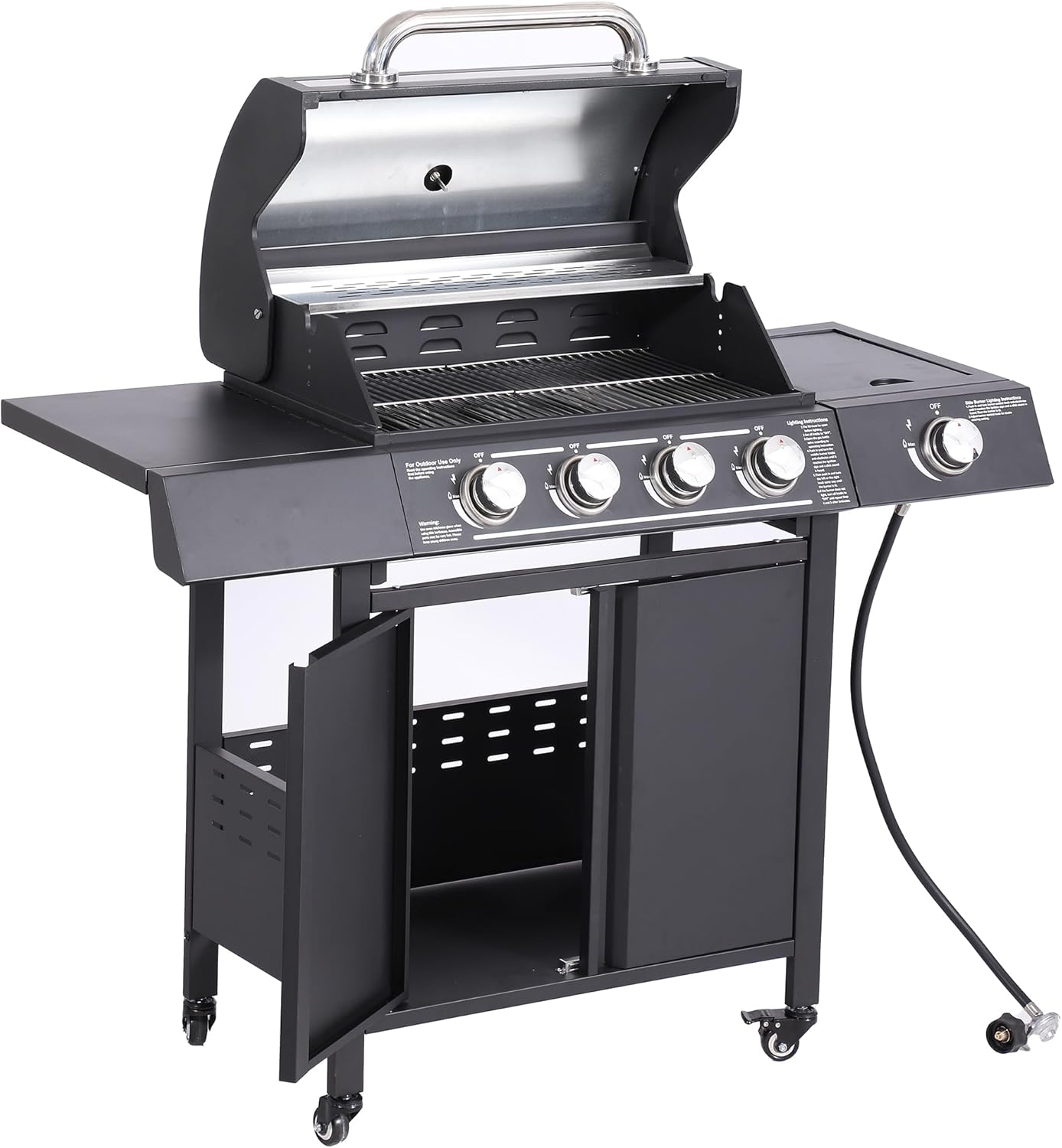 4-Burner Propane Gas Grill with Side Burner - Stainless Steel BBQ Grill Outdoor with Porcelain-Enameled Cast Iron Grates,50,000 BTU Barbecue Grills for Patio, Cooking Kitchen, Backyard Garden
