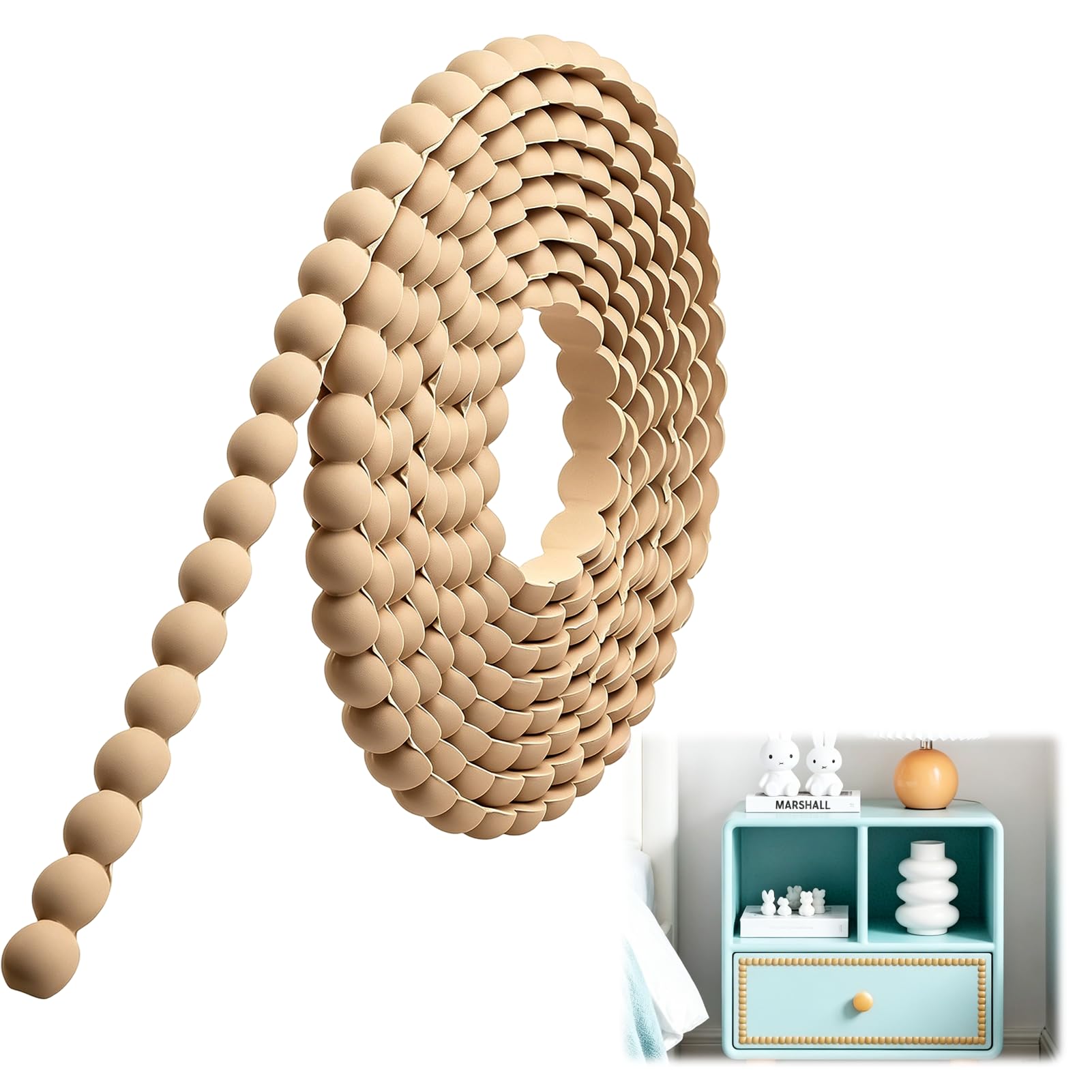 Bobbin Trim Moulding, Wood Beading Trim for Wall Panelling and Furniture Decoration, Self-Adhesive Wooden Beading with Traditional Bobbin Profile, Three Metre Length and Fifteen Millimetre Width for D