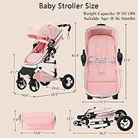 Vista 9 de Cochecito de bebé 2 en 1, cochecito convertible con asiento reversible, cochecito plegable para recién nacido, toldo ajustable, cesta