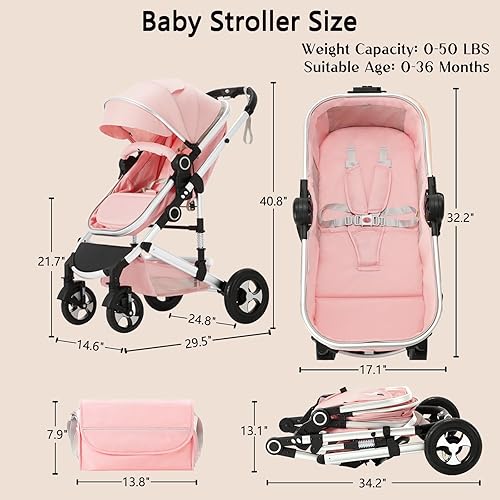 Miniatura 9 de Cochecito de bebé 2 en 1, cochecito convertible con asiento reversible, cochecito plegable para recién nacido, toldo ajustable, cesta de