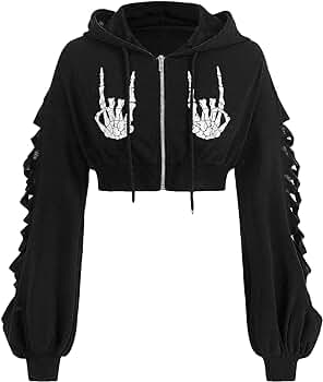WDIRARA Women's Skeleton Skull Graphic Print Hoodie Drop