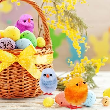 jojofuny 18 Pack Mini Easter Chicks: 3cm Fluffy Chenille Soft Plush Tiny Birds Multi Coloured Small Chicken for Egg Hunt Fillers Bonnet Decorations Spring Crafts Cake Toppers