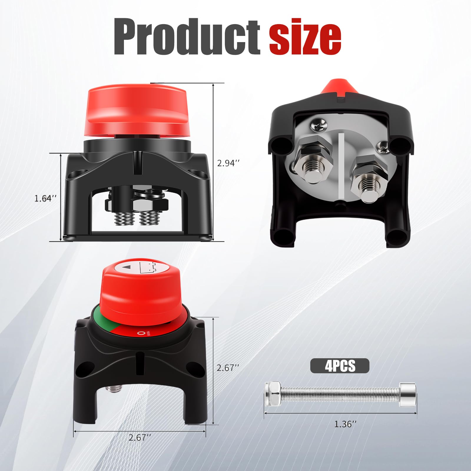 Tzdxfgl Battery Disconnect Switch, DC 12-48V Safe Battery Cut Off Switch Master, Reliable Marine Top Post Battery Kill Switch, Practical Battery Shut Off Switch for Car RV Boat ATV UTV Vehicles (01)