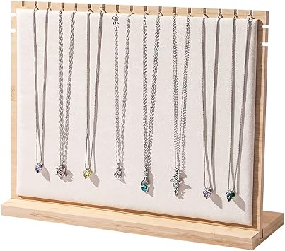 Julysky Bamboo Necklace Display Stand for Selling,Chain Necklace Holder Rack for Show,Jewelry Organizer beige velvet