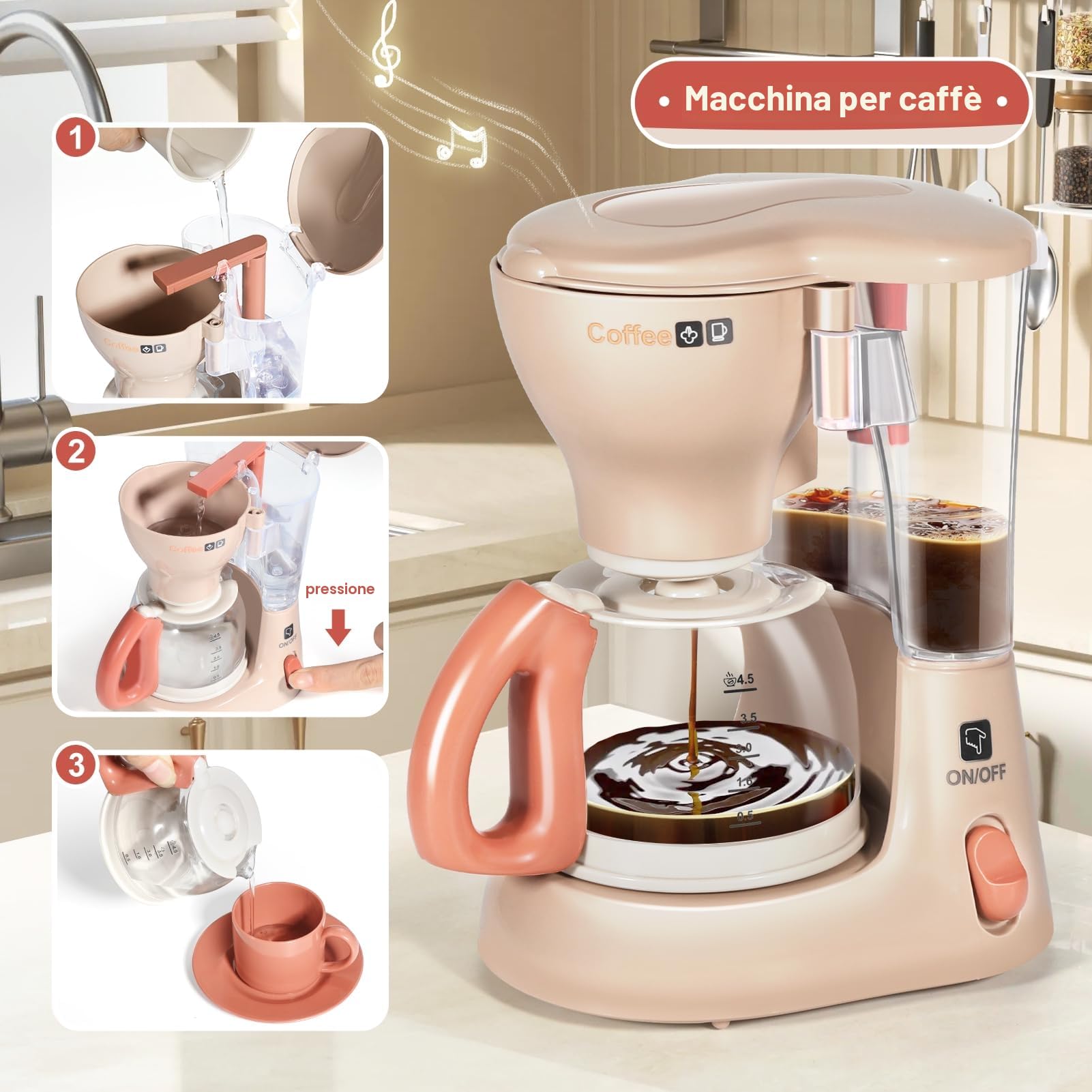 Set elettrodomestico da cucina bimbi con accessori e macchina del caffe, cucina giocattolo per bambini giochi educativi, regalo perfetto per bambina e bambino 2 3 4 5 6 anni