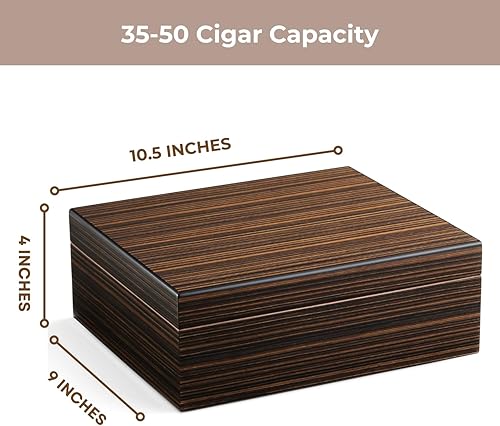 Miniatura 10 de Woodronic Caja de humidor de puros con accesorios de puros para 35-50 puros, kit de inicio de cigarros con medidor de higrómetro y humidificador,