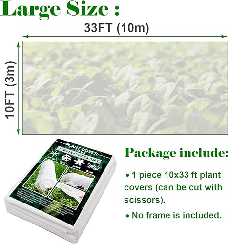 Miniatura 6 de Cubiertas para plantas, protección contra la congelación, 10 x 33 pies, reutilizable, rectangular, protección contra heladas, cubierta flotante para