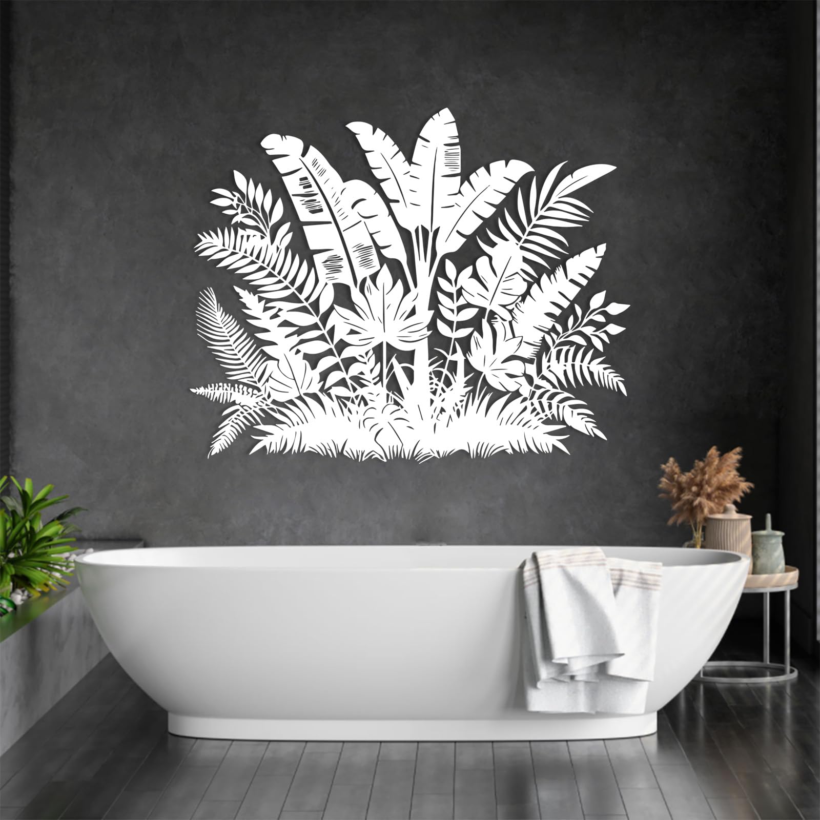Decorazione da Parete in Metallo Motivo: Foglia Fiore Pianta Botanica Natura Decorazione per La Casa Soggiorno Regalo per Amanti della Natura (Bianco 76X61 Cm)