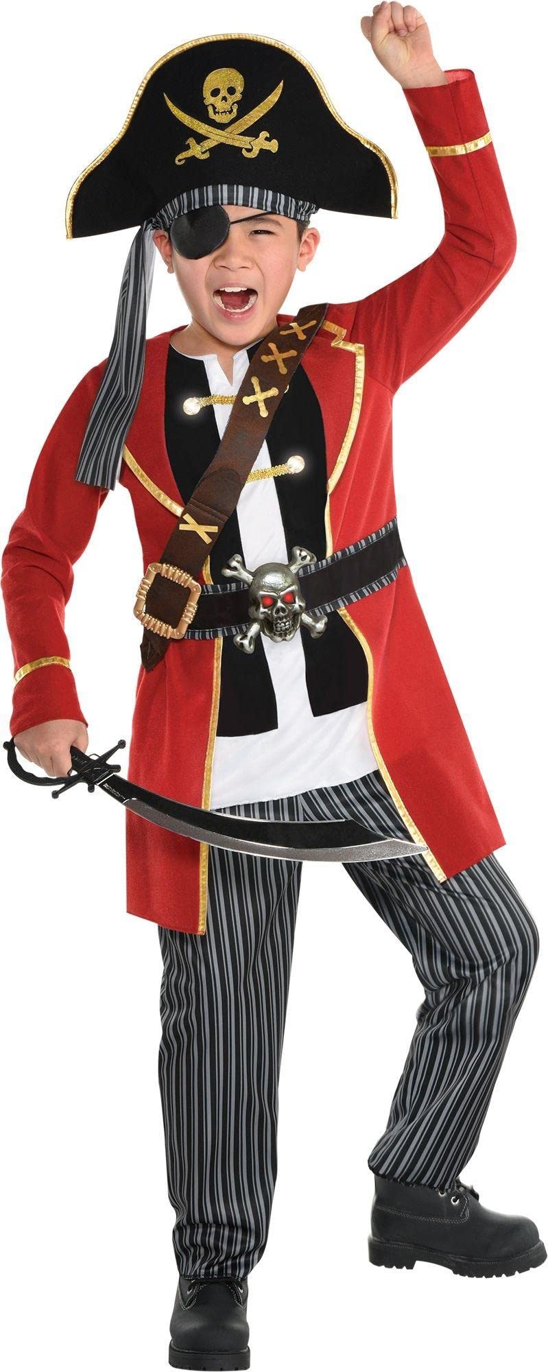 Party City Light Up Crypt Captain Pirate Costume di Halloween per ragazzi, include pantaloni, cappello, top e batteria