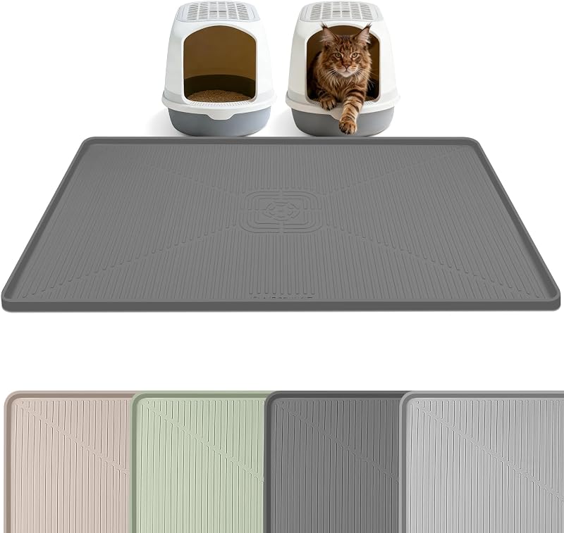 Tapete para Caixa de Areia de Gatos em Silicone, Dobrável e Lavável, Cinza-escuro, 114 x 76 cm Bartuke
