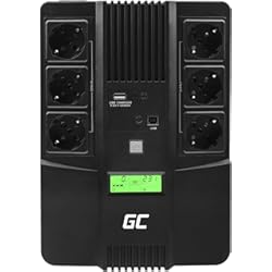 Green Cell® SAI Sistema de alimentación ininterrumpida UPS Potencia 800VA (480W) 230V Fuente de alimentación Continua Line Interactive senoidal AVR USB/RJ45 6X Schuko Tomas con Pantalla LCD