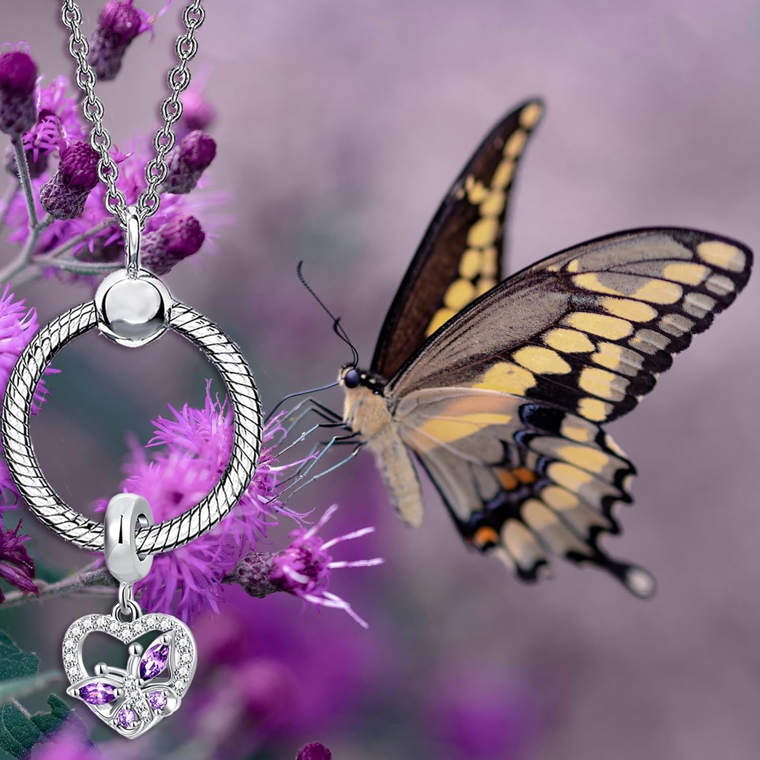 Pavé Butterfly Cubic Zirconia Heart Charm Bead for Pandora Bracelet Mom Gift - Image 4